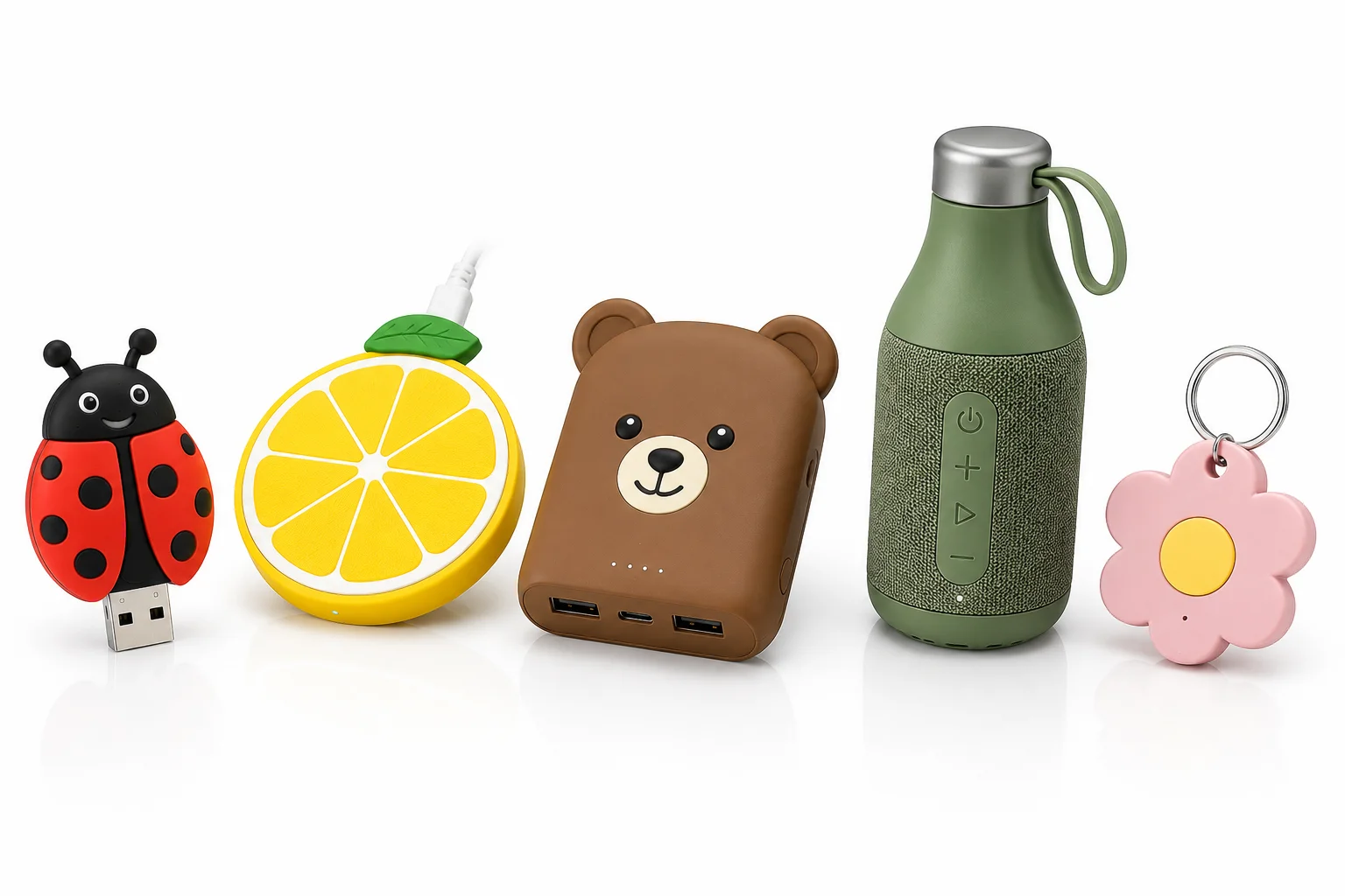 Custom electronic products including USB drives, wireless chargers, power banks and Bluetooth speakers