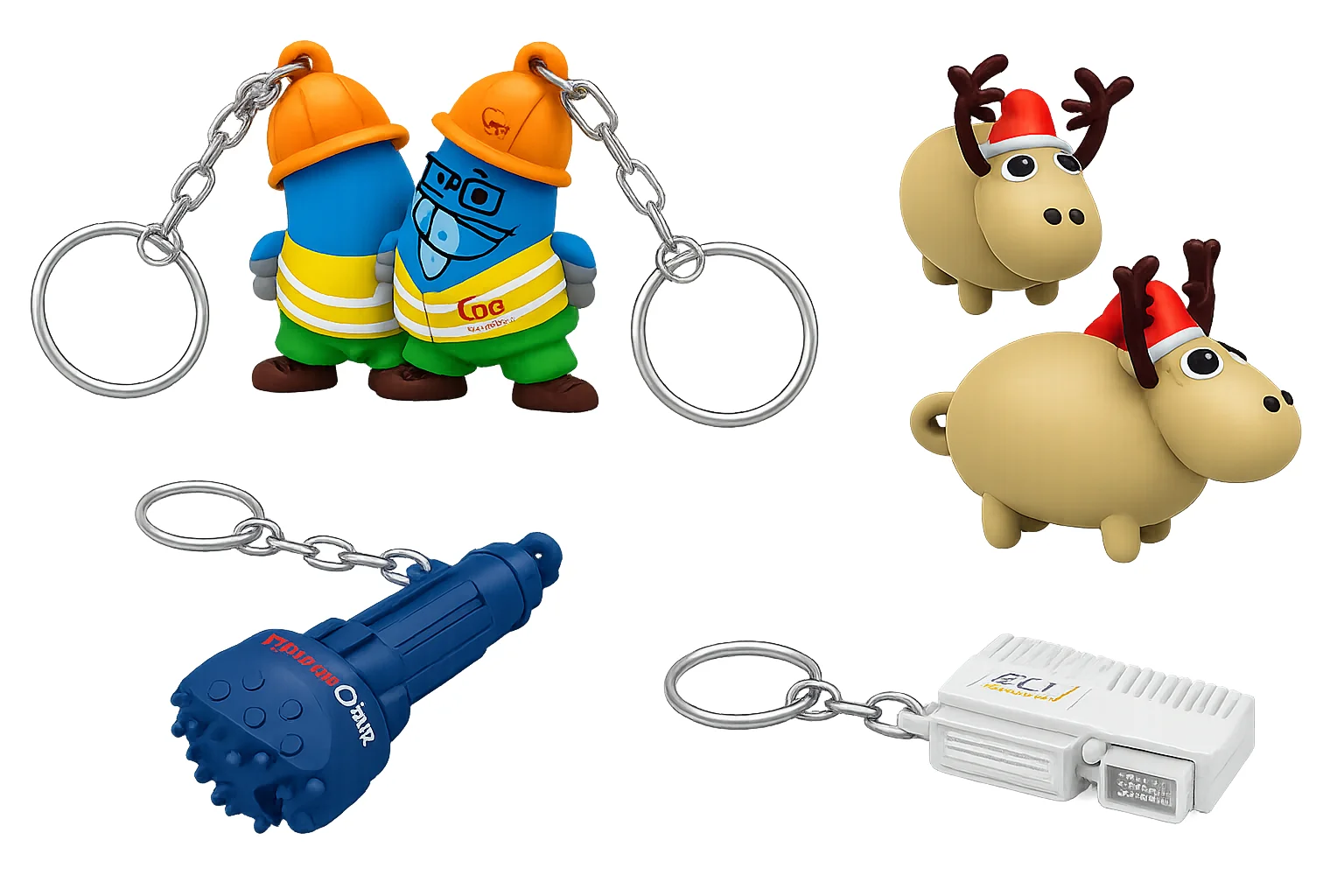 Custom-molded PVC merchandise developed from customer artwork and mascot designs.