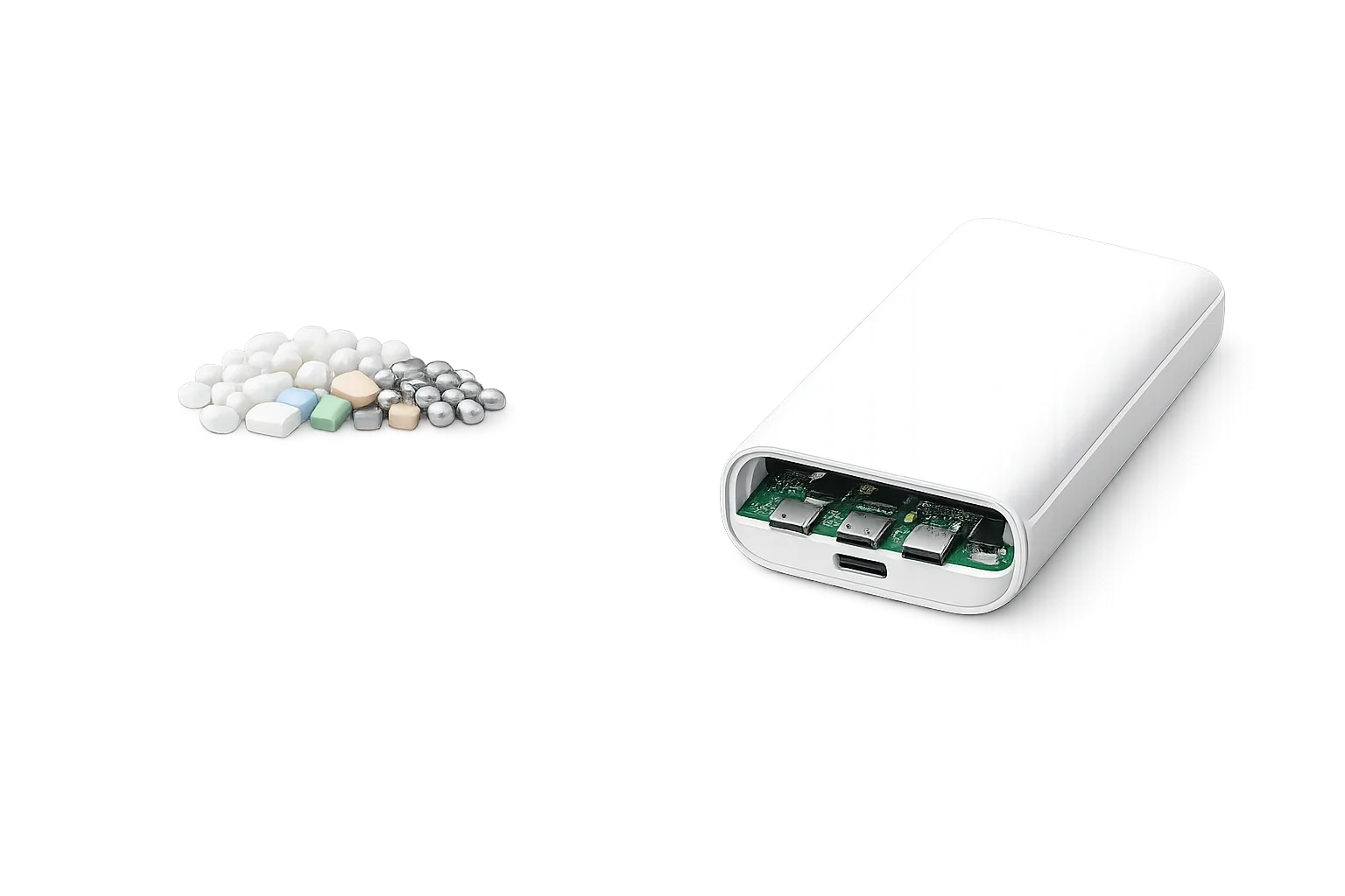 Electronic components integrated into custom USB drives, wireless chargers and power banks