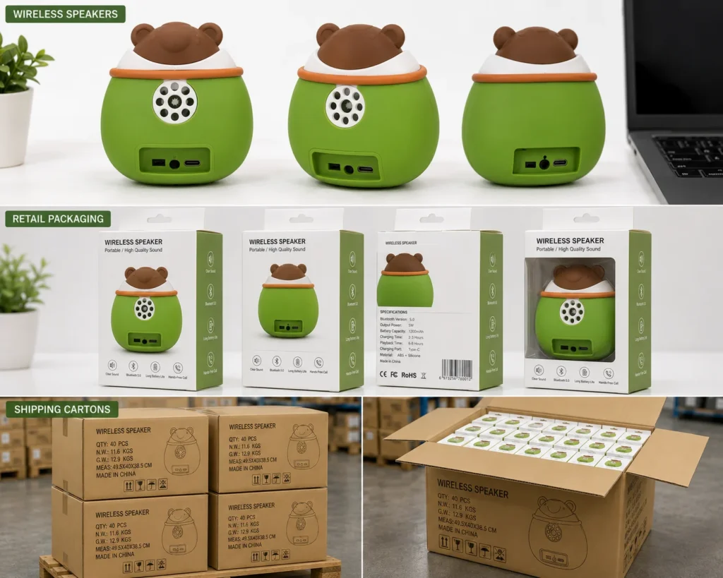 Finished electronic products with custom packaging ready for worldwide delivery