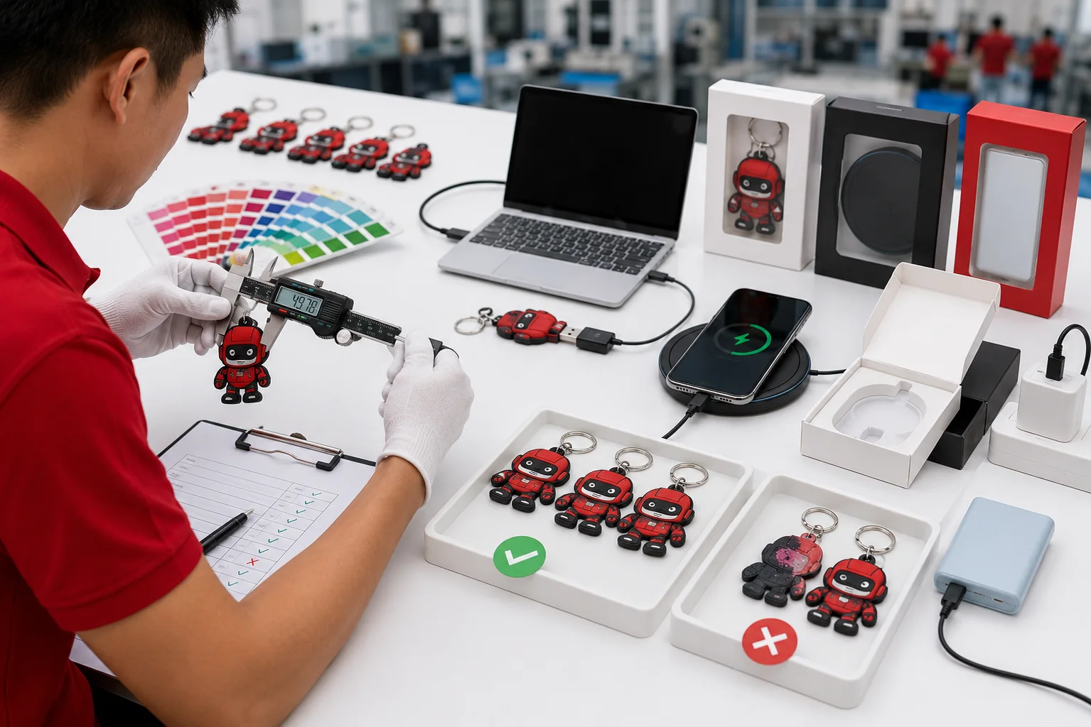 Professional quality control services for custom products including measurement testing and visual inspection